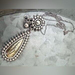 Brighton Silver-Tone Teardrop Pendant Necklace with Champagne Center